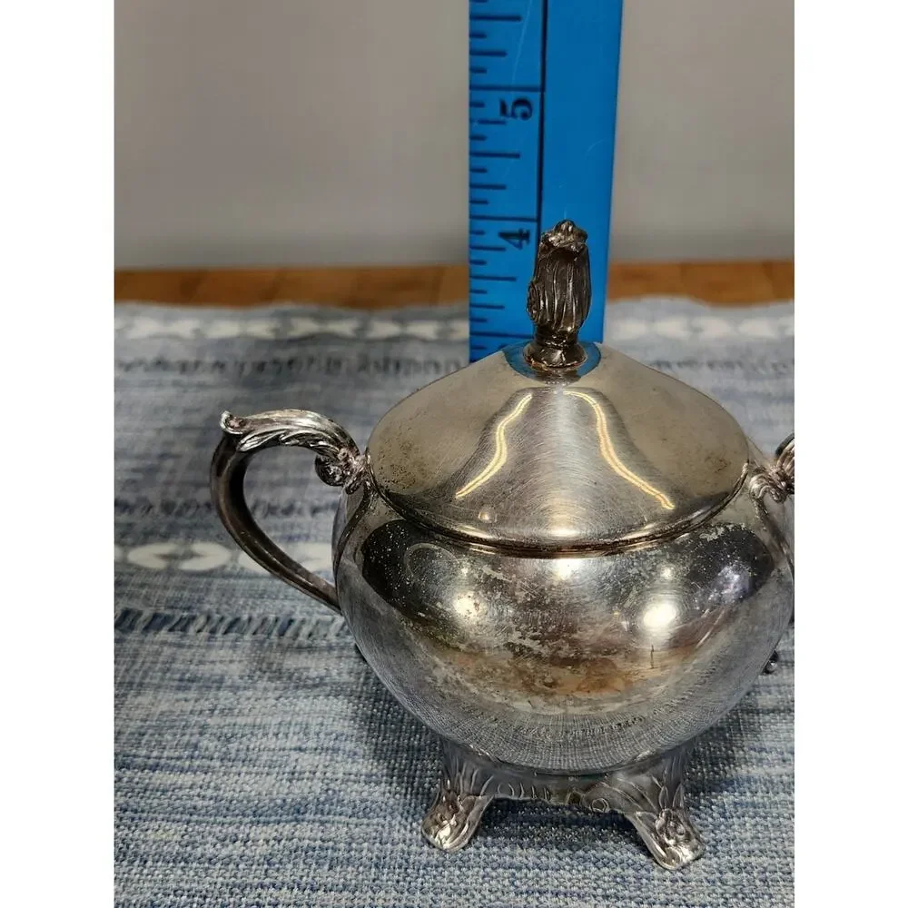 Vintage F.B. Rogers Silver Co Footed Covered Sugar Bowl Silverplate Ornate